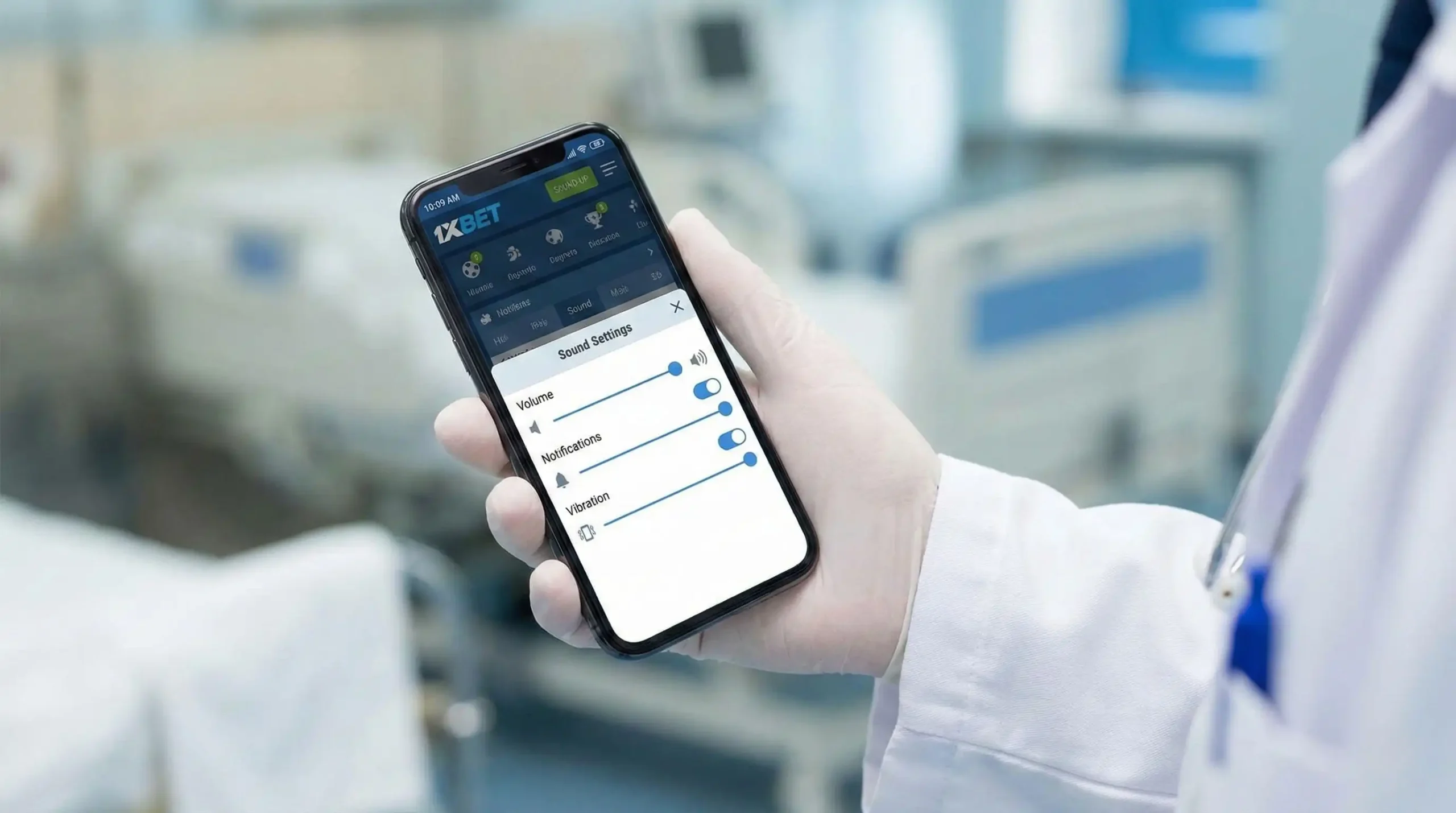 Настройка звука в приложении 1xBet